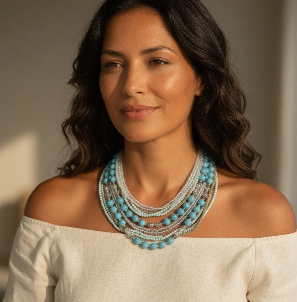 Vintage Multi-Strand Turquoise and Beaded Layered Statement Necklace Excellent